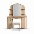 Coiffeuse en bois naturel avec miroir et tabouret de 90 x 40 x 150cm