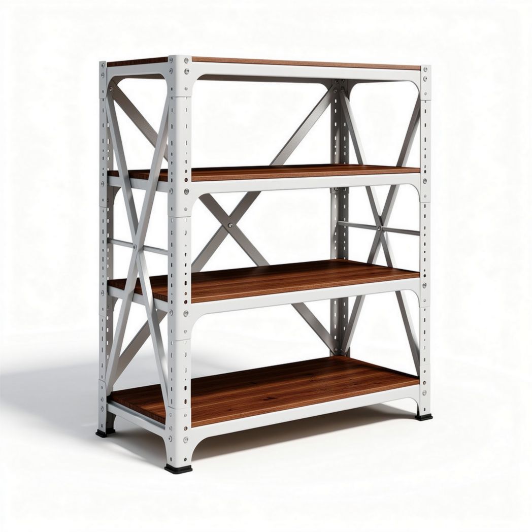 Étagère en métal blanc avec étagères en bois de 90 x 40 x 120cm