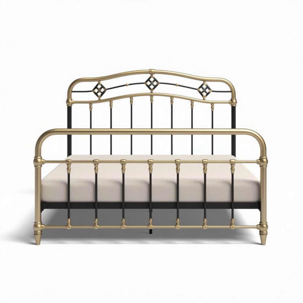 Lit en métal noir et doré avec sommier 200 x 140 x 100cm pour chambre