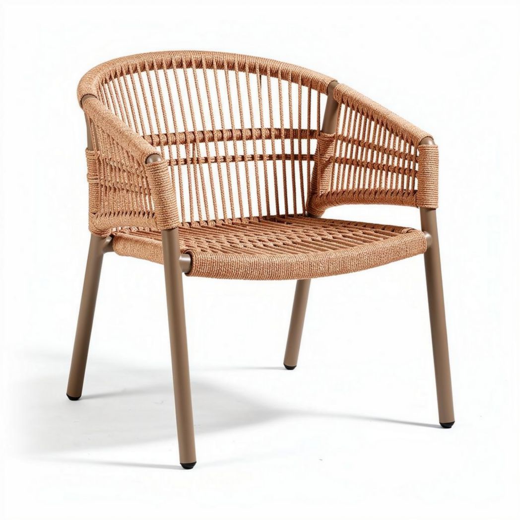 Chaise en rotin tressé avec structure en métal couleur taupe 60 x 58 x 75cm