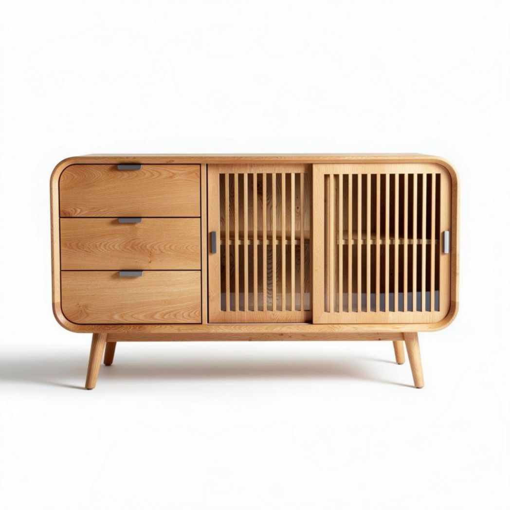 Meuble de salon en bois de chêne 150 x 40 x 75 cm avec tiroirs et étagères en verre