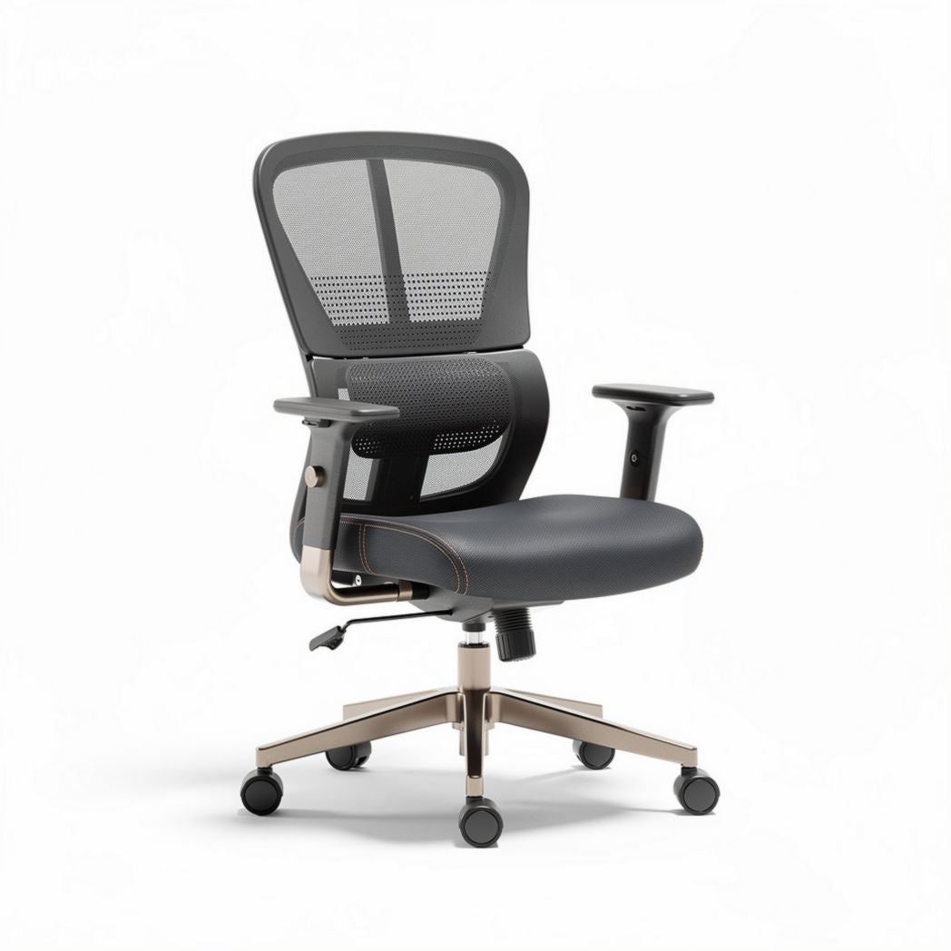 Chaise de bureau ergonomique en maille noire avec accoudoirs et roulettes