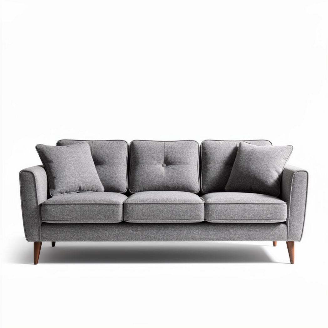 Canapé moderne en tissu gris avec coussins 200 x 90 x 85cm