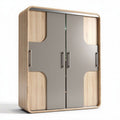 Armoire en bois de chêne avec portes en verre gris 150 x 60 x 200cm