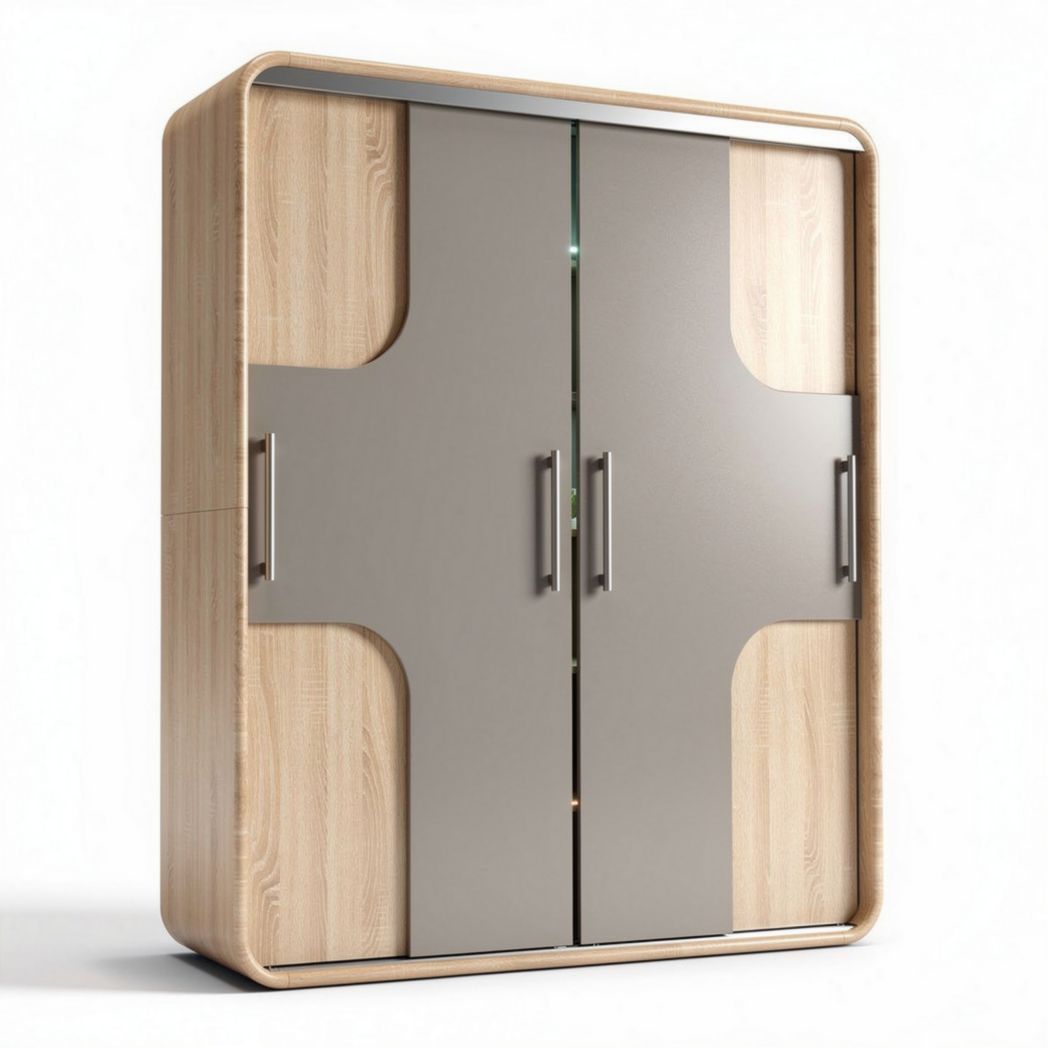Armoire en bois de chêne avec portes en verre gris 150 x 60 x 200cm