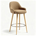 Tabouret de bar en tissu beige avec pieds en bois de hêtre 45 x 45 x 100cm
