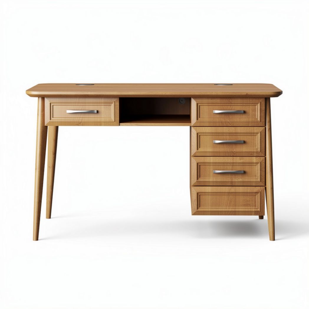 Bureau en bois de chêne 120 x 60 x 75 cm avec cinq tiroirs et finitions modernes